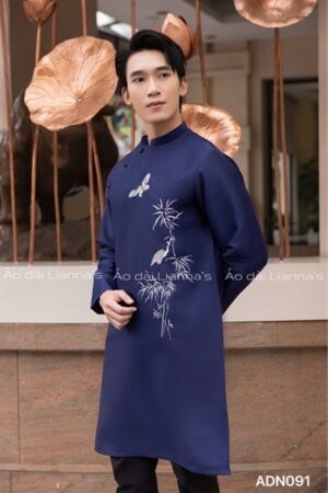 Áo dài nam xanh đậm thêu cỏ và cành trúc kiotviet 8f42af2c3f49840c0621858f055e2b3f