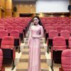 Áo dài truyền thống thêu hoa Vân gỗ Hồng