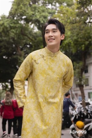 Áo dài nam gấm vàng