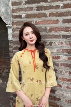 áo dài nhung hoa vàng cổ tròn kiotviet db40e1d82ffc5667b944aa7feac4d288
