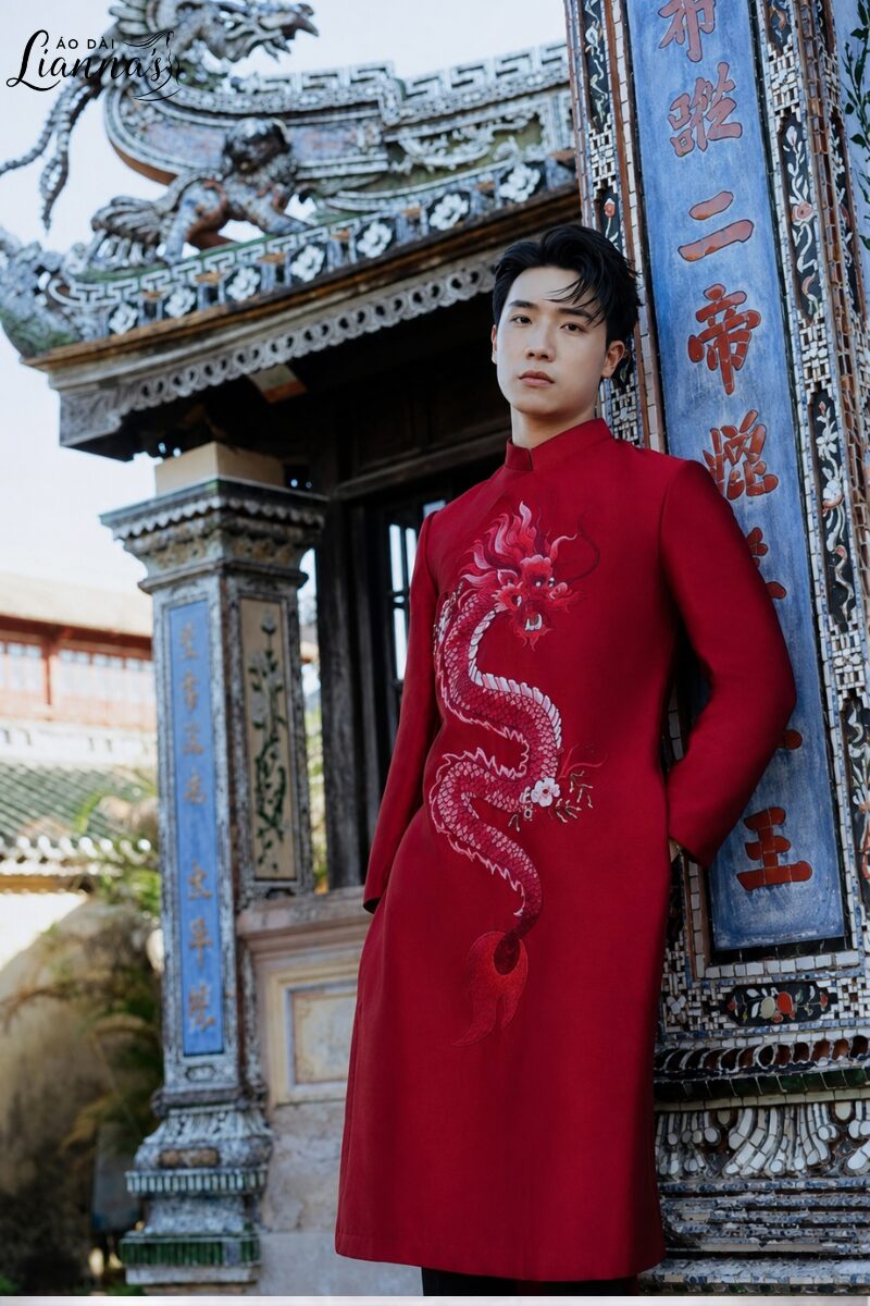 Áo dài cưới rồng phượng đỏ: Vẻ đẹp uyên ương cho ngày Vu Quy set ao dai cuoi doi co dau chu re 2 1
