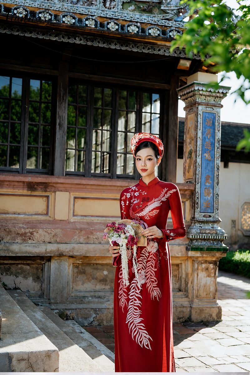 Áo dài cưới rồng phượng đỏ: Vẻ đẹp uyên ương cho ngày Vu Quy set ao dai cuoi doi co dau chu re 4