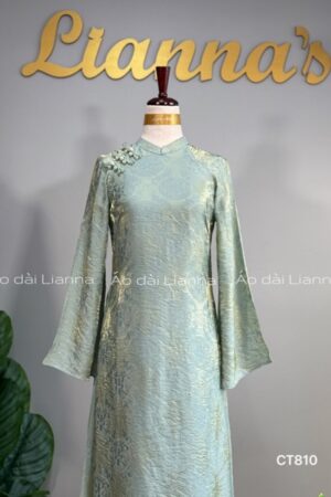 Áo dài tencel 4 ta xanh bạc hà quần vàng