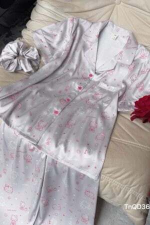 set lua cao cấp tay ngắn quan dài kitty xám