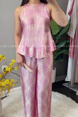 Set yếm lụa tơ tằm hồng