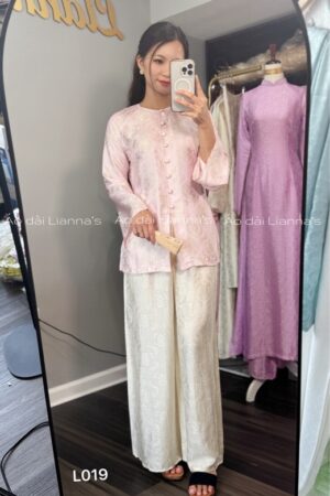 Áo bà ba lụa tơ tằm hồng phối quan be