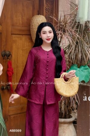 Áo bà ba tencel hồng sen đậm