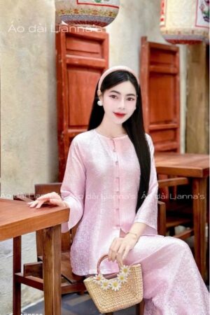 Áo bà ba tơ tằm hoa cúc hồng