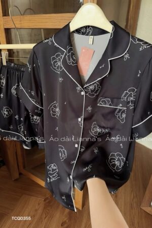 Set lụa đùi hoa hồng đen