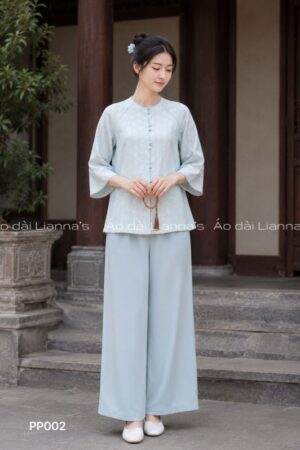 set bà ba gấm hoa cúc xanh ngọc