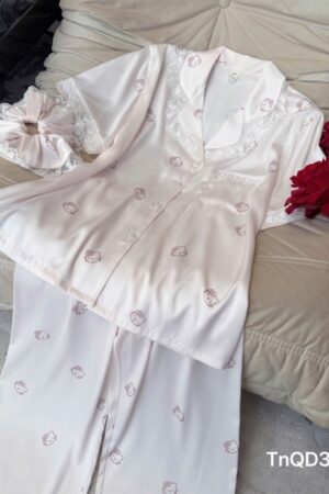 Set lụa cao cấp tay ngắn quan dài kitty hồng