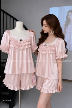 Set lua đùi nơ đen bèo hồng