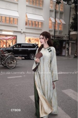 Áo dài 4 tà tencel xanh rêu nhạt