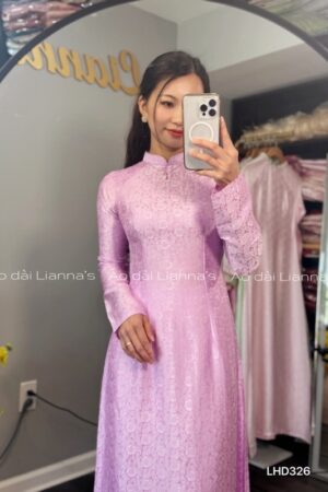 Áo dài lụa tơ tằm tím hoa cúc
