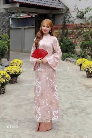 Áo dài kim sa hồng