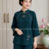Pháp phục xanh lá đậm cổ tàu hoa sen kiotviet ba3439afce86d5ef3c00663491cac07b