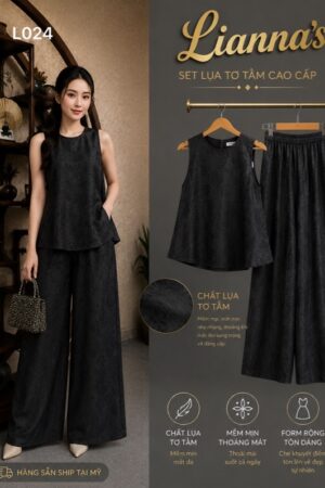 Set sát nách lua tơ tằm đen