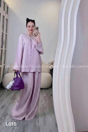Áo bà ba tơ tằm hoa cúc tím laven