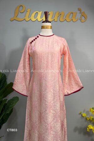 Áo dài 4 tà tencel co tròn hồng nút đỏ kiotviet e5318af12e2431fe9413eb88d17e5def