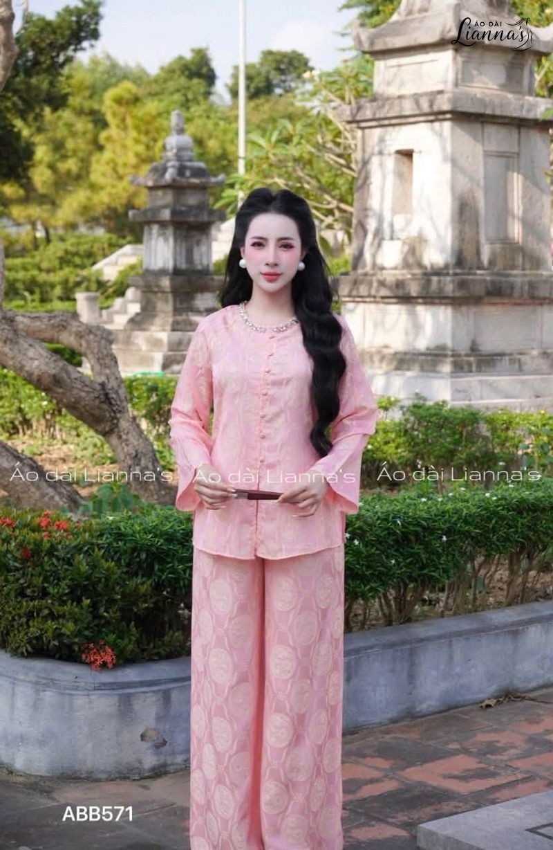 Áo bà ba tơ tằm màu hồng phấn họa tiết nhỏ