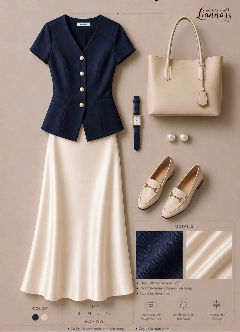 Order quần áo tại Mỹ set áo blazer nâu cà phê và chân váy đồng bộ